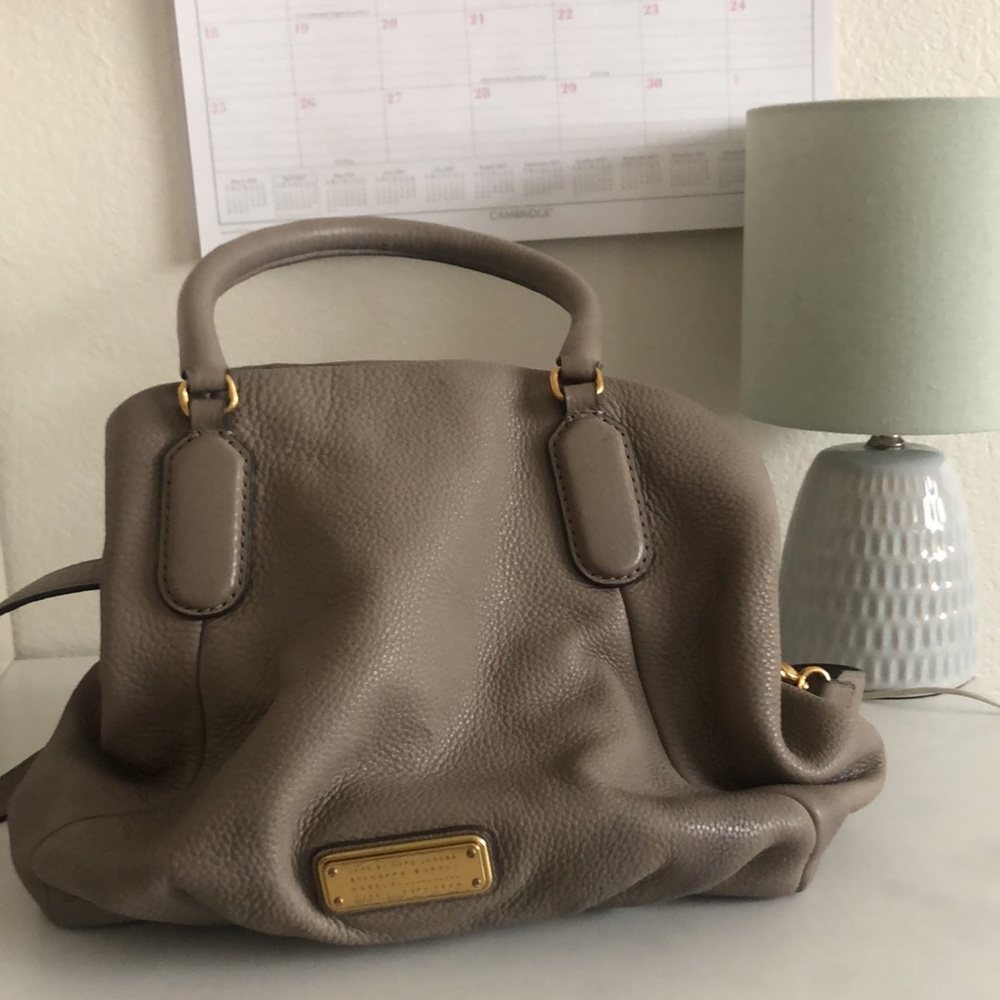 Grey leather handbag